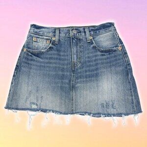 LEVI'S Distressed Cut-Off Denim Mini Skirt Sz 25 Blue Yellow Wash